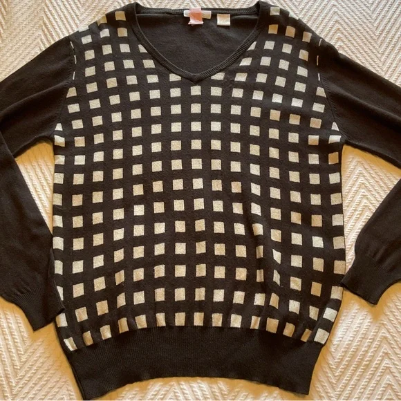 Nove Silk Cashmere V-Neck Sweater Brown White Check - Picture 7 of 11